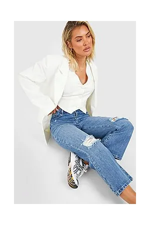 Boohoo High Waisted Ripped Kick Flared Jeans