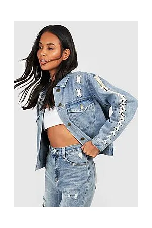 Boohoo Vintage Wash Lace Up Boyfriend Denim Jacket