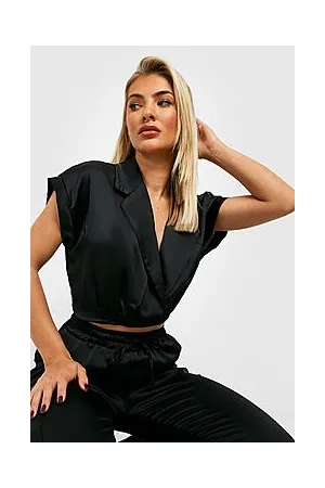 Boohoo Pleated Hem Satin Short Sleeve Shirt