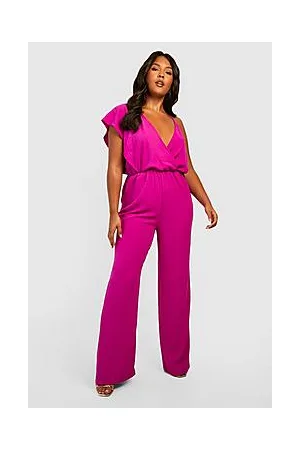 Boohoo Plus Woven Shoulder Drape Wide Leg Jumpsuit