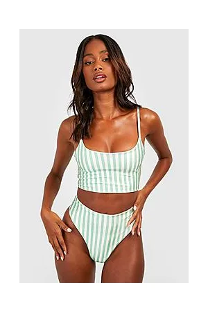 Boohoo Stripe Scoop High Waisted Bikini Set