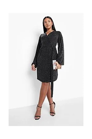 Boohoo Plus Metallic Wrap Belted Dress