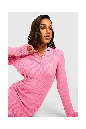 Boohoo Polo Collar Rib Knit Midi Dress