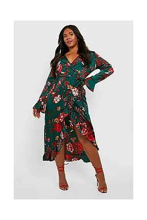 Boohoo Plus Floral Ruffle Wrap Dress