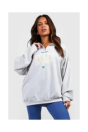 Boohoo Plus State University Half Zip Oversized Sweater