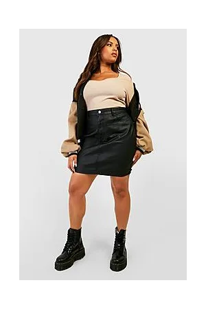 Boohoo Plus Coated High Waisted Denim Mini Skirt