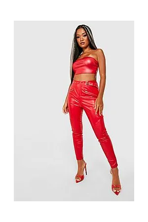 Boohoo Petite Buckle Zip Detail Pu Trouser