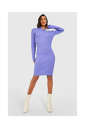 Boohoo Polo Collar Rib Knit Midi Dress