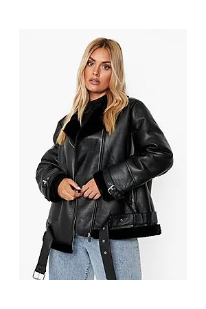 Boohoo Plus Faux Leather Lined Oversized Aviator Jacket