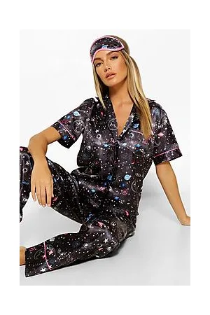 Boohoo Satin Galaxy Print PJ Shirt