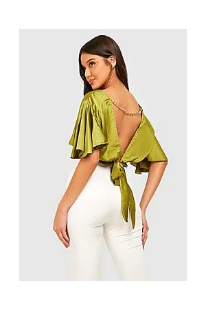 Boohoo Chain Tie Back Angel Sleeve Crop Top