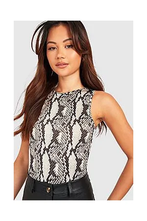 Boohoo Petite Snake Print Racer Bodysuit