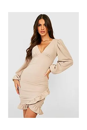 Boohoo Blouson Sleeve Ruffle Wrap Dress