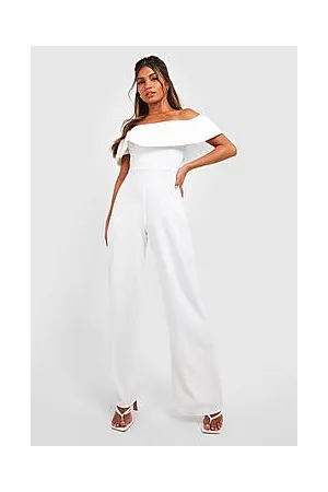 Boohoo Ruffle Bardot Wide Leg Jumpsuit