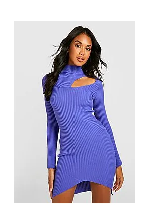 Boohoo High Neck Cut Out Detail Rib Knitted Dress