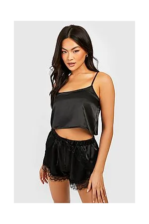 Boohoo Satin Cami And Eyelash Lace Pyjama Short Set