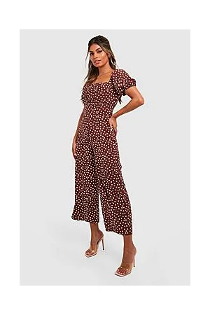 Boohoo Polka Dot Puff Sleeve Culotte Jumpsuit