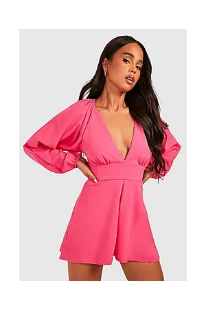 Boohoo Petite Puff Sleeve Scuba Crepe Playsuit