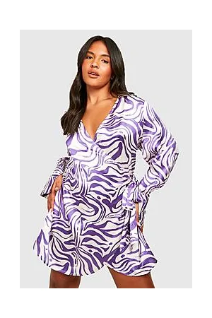 Boohoo Plus Woven Zebra Print Wrap Shirt Dress