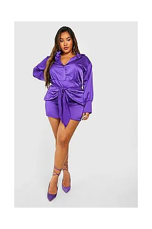 Boohoo Plus Satin Wrap Shirt Dress