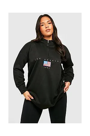 Boohoo Plus Los Angeles Slogan Embroidered Zip Neck Oversized Sweatshirt