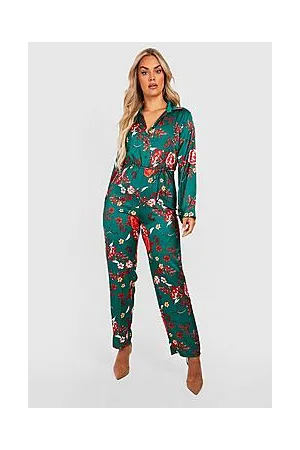 Boohoo Plus Floral Tie Waist Jumpsuit