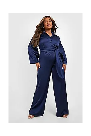 Boohoo Plus Button Up Wide Leg Belted Jumpsuit