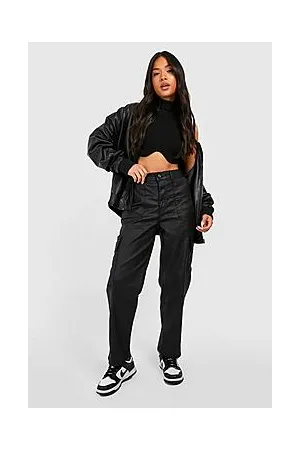 Boohoo Petite Pu Coated Loose Cargo Jeans