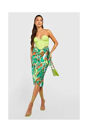 Boohoo Abstract Printed Satin Wrap Slip Skirt