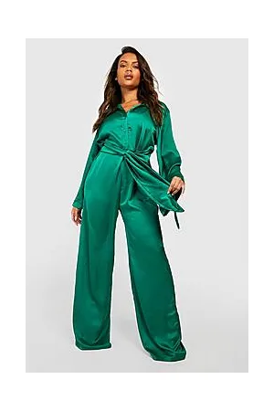 Boohoo Plus Button Up Wide Leg Belted Jumpsuit