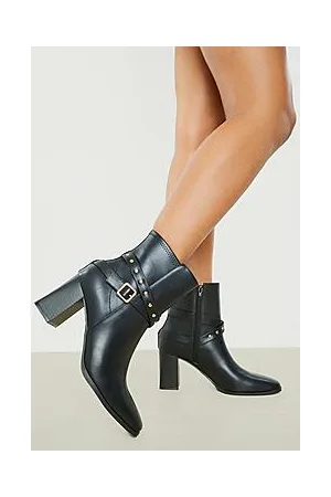 Boohoo Block Heel Stud And Buckle Ankle Boots