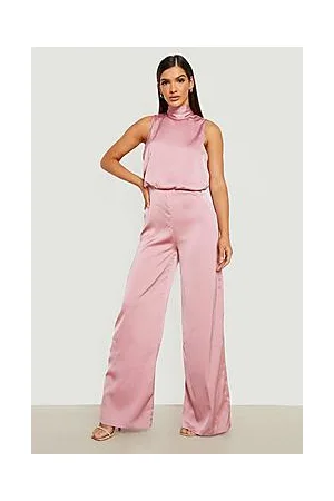 Boohoo Satin Bow Back Wide Leg Jumpsuit