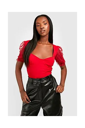 Boohoo Dobby Mesh Sweetheart Neck Bodysuit