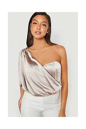 Boohoo Drape One Shoulder Satin Bodysuit