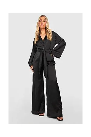 Boohoo Plus Button Up Wide Leg Belted Jumpsuit