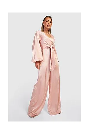 Boohoo Satin Wrap Front Belted Jumpsuit