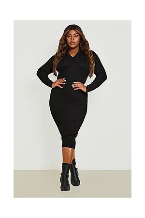 Boohoo Plus Rib Knitted Polo Collared Midi Dress