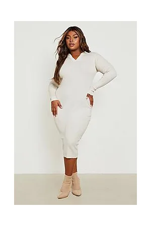 Boohoo Plus Rib Knitted Polo Collared Midi Dress