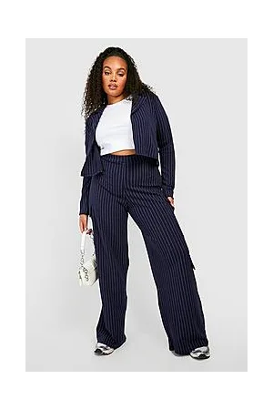 Boohoo Plus Pinstripe Crop Blazer & Wide Leg Cargo Trouser Co-ord