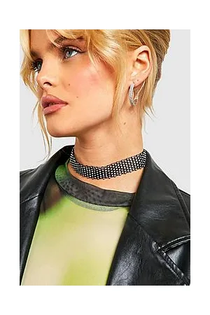 Boohoo Sparkle Multirow Black Mesh Choker Necklace