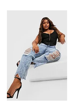 Boohoo Plus Ripped Distressed High Waist Mom Jeans