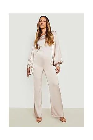 Boohoo Satin Balloon Sleeve Flare Leg Jumpsuit