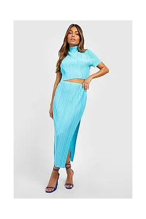 Boohoo Plisse High Neck Crop & Split Maxi Skirt