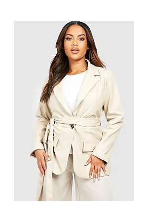Boohoo Plus Leather Look Obi Tie Blazer