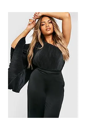 Boohoo Plus Flare Sleeve Satin Plisse Bodysuit