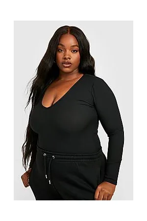 Boohoo Plus Rib V Neck Bodysuit