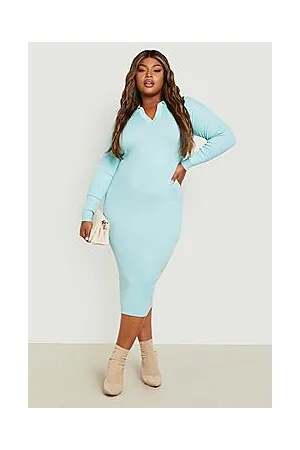 Boohoo Plus Rib Knitted Polo Collared Midi Dress