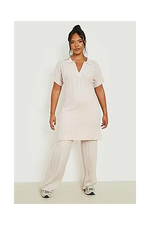 Boohoo Plus Wide Knit Longline Top & Trouser Co-ord