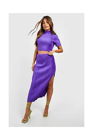 Boohoo Plisse High Neck Crop & Split Maxi Skirt