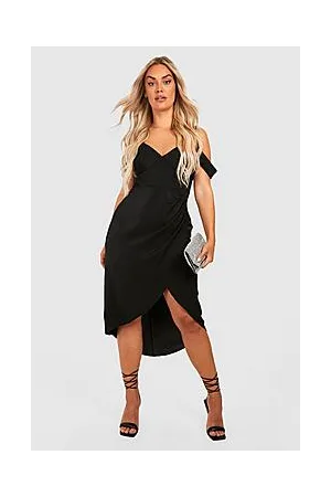 Boohoo Plus Premium Satin Cold Shoulder Wrap Dress
